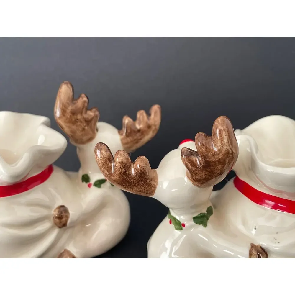 Vintage Christmas 1970s Fitz and Floyd Pr. Reindeer Candle Holders & Box Rudolph